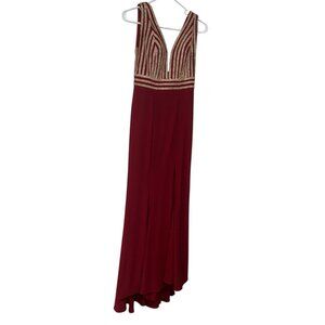 JVN By Jovani Red Long Rhinestone Detailed Evening Prom Formal Gown Sz 0